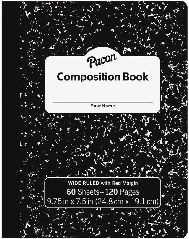 Main image of Pacon MMK37118 Composition Book, 60 Sheets - Wide Ruled - 0.38" Ruled 7 1/2" x 9 3/4" - Black Cover Marble - 1 Carton (72 pcs)