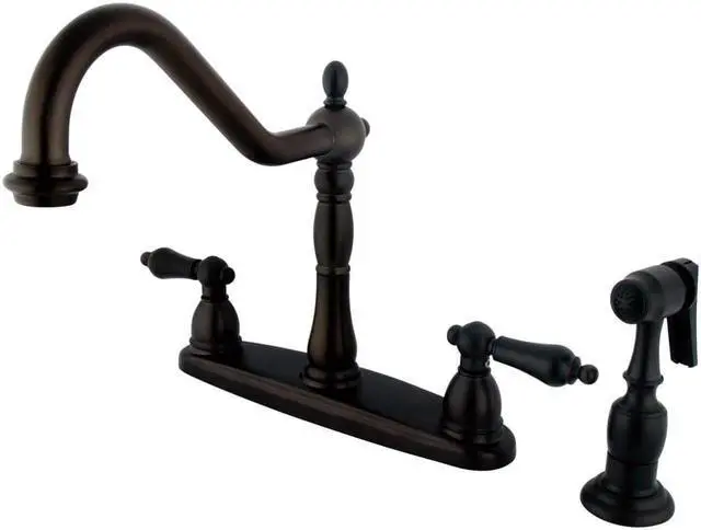 Main image of Kingston Brass KB175.ALBS Heritage Centerset Kitchen Faucet with Metal Lever Han, Oil Rubbed Bronze