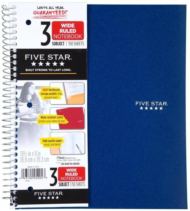 Alt view image 2 of 4 - Mead 3-Sub Notebook 8"x10-1/2" Wide-Ruled Ast 05204