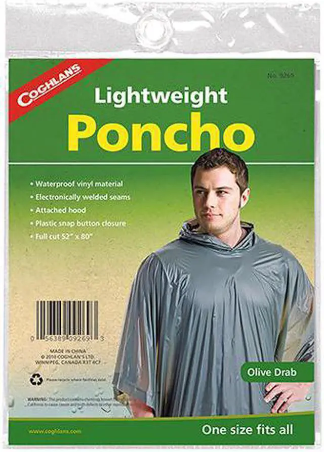 Main image of Coghlan's Medium-Weight Reusable Waterproof Vinyl Hooded Poncho - Olive Drab