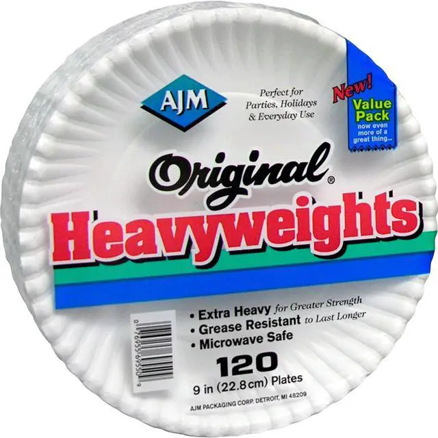 Alt view image 2 of 5 - AJM AJMOH9AJBXWH Gold Label Coated Paper Plates, 9 Inch Dia, White, 120/Pk, 8 Pk/Ct
