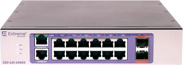 Alt view image 3 of 9 - Extreme Networks - 16560 - Extreme Networks 220-12t-10GE2 Layer 3 Switch - 12 x Gigabit Ethernet Network, 2 x 10 Gigabit