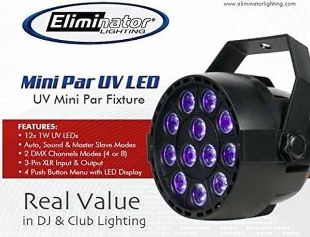Alt view image 2 of 13 - Eliminator Lighting Mini PAR UV LED Black Light Black