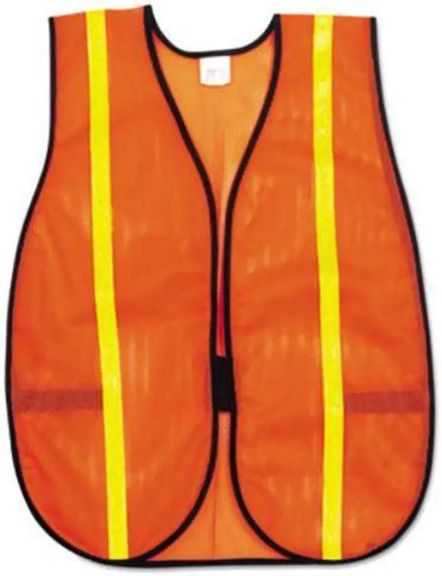Alt view image 2 of 3 - River City 611-V211R Polyester Mesh Safety Vest, 3/4 In., Lime Green Stripe, One Size Fits All