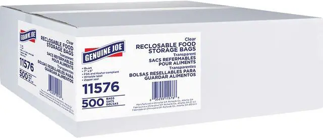 Main image of Genuine Joe Reclosable Food Storage Bags 1-Quart 1.75mil 500/BX CL 11576