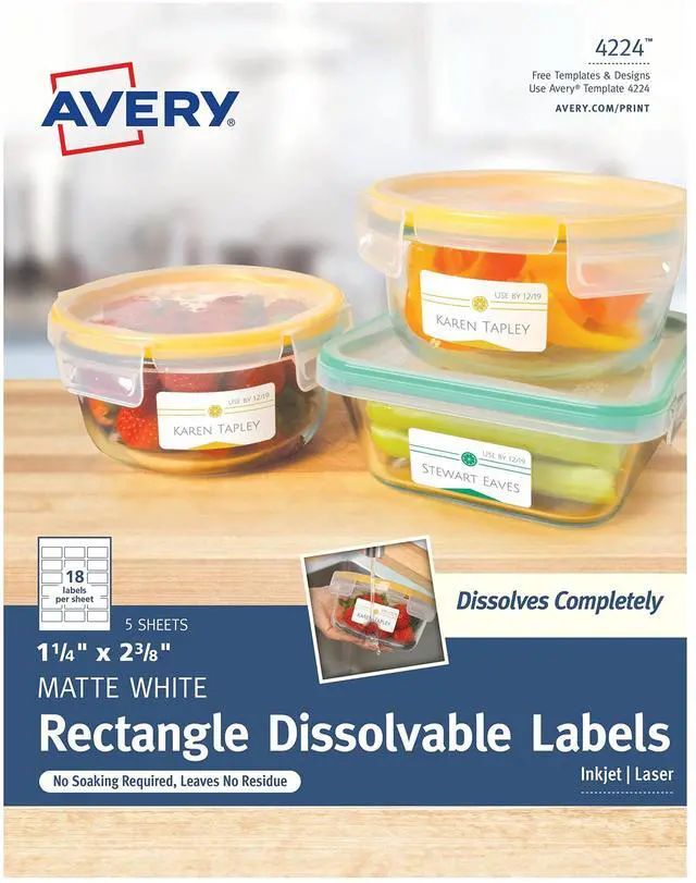 Alt view image 2 of 15 - Avery Printable Dissolvable Rectangle Labels, 1-1/4" x 2-3/8", White, 90 Customizable Labels (4224)