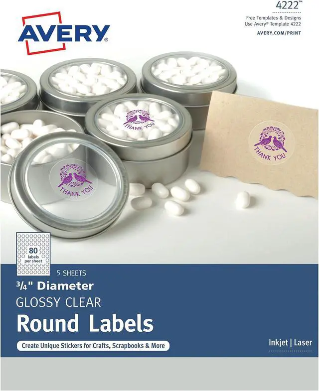 Alt view image 2 of 10 - Avery Printable Self-Adhesive Permanent 3/4" Round ID Labels 3/4"dia. Clear 400/Pk 4222