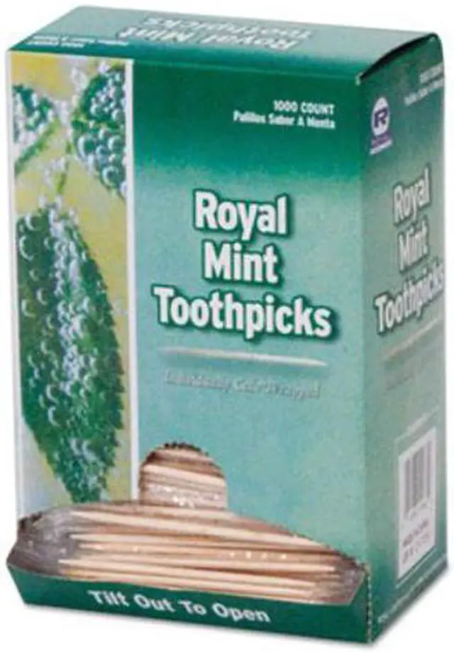Alt view image 2 of 4 - Mint Cello-Wrapped Wood Toothpicks, 2 1/2"", Natural, 1000/box, 15 Boxes/carton