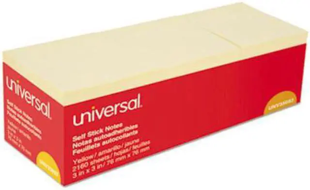 Main image of Universal Self-Stick Note Pads, 3" X 3", Yellow, 90-Sheet, 24/Pack 35693