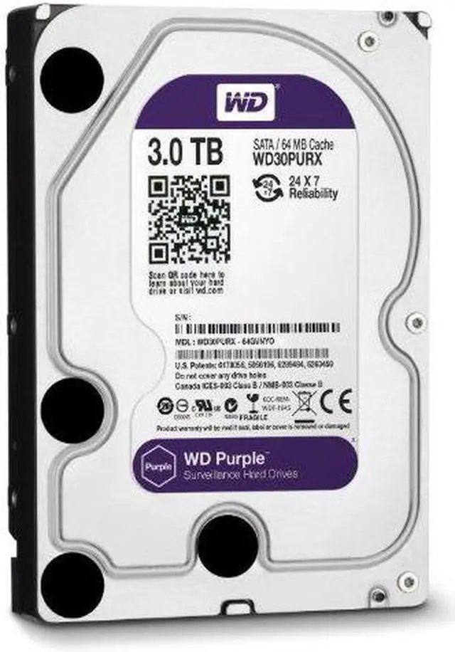 Alt view image 4 of 7 - WD Purple WD30PURX 3TB Surveillance 3.5" Internal Hard Drive - SATA - 64 MB Buffer - 1 Pack