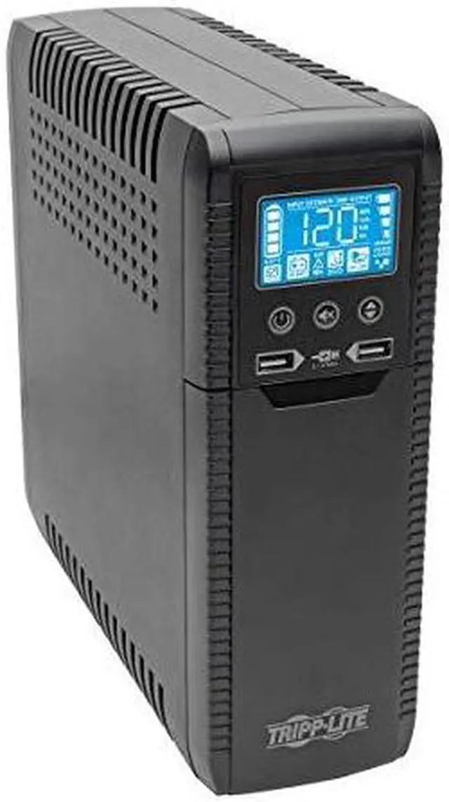 Alt view image 7 of 20 - Tripp Lite 1000 VA 600 Watts ECO-Friendly UPS Battery Backup, AVR Protection, LCD Display, Line-Interactive, 8 Outlets and 2 USB Charging Ports, 120V, Tel Protection (ECO1000LCD)