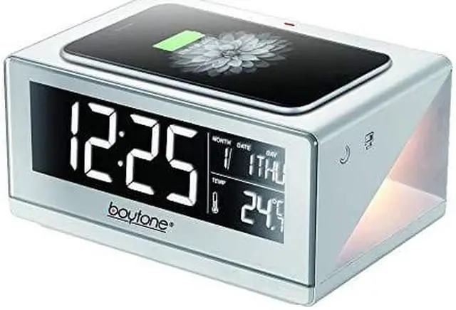 Alt view image 6 of 6 - Boytone BT-12W Fast Wireless Charging Digital Alarm Clock with Temperature & Calendar Display, Bed Light Touch Dimmer, S