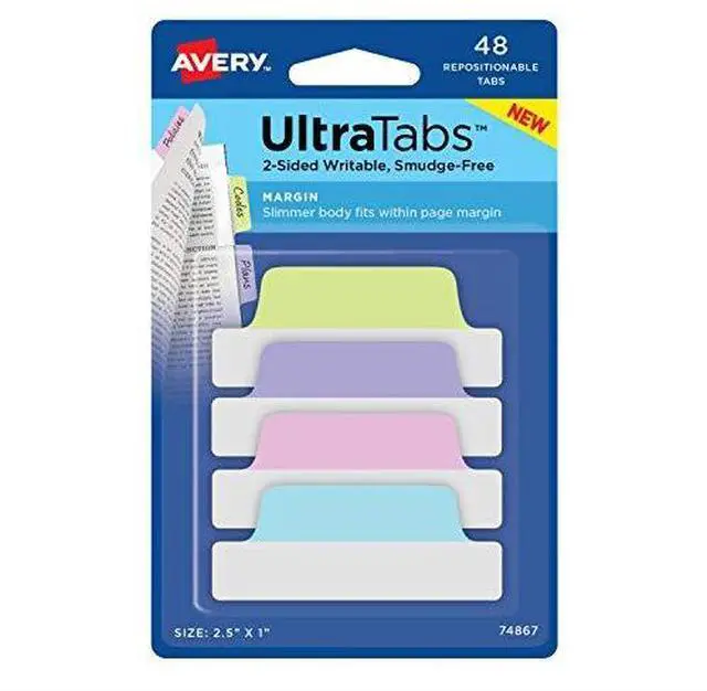 Alt view image 2 of 14 - Avery Tabs Repositionable 2-Sided 2-1/2"x1" 48/PK AST Pastel 74867