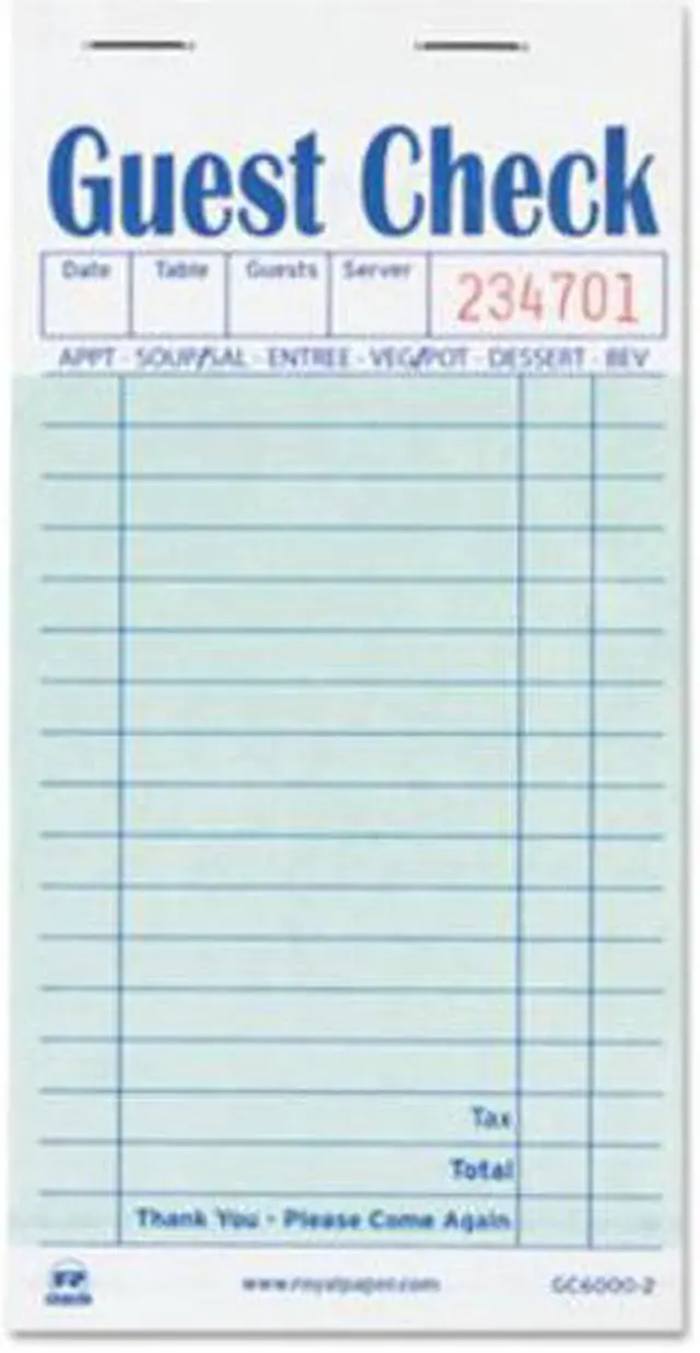 Alt view image 3 of 5 - Royal Guest Check Book Carbon Duplicate 3 1/2 x 6 7/10 50/Book 50 Books/Carton GC60002