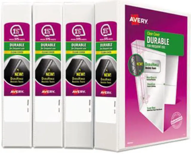 Alt view image 2 of 10 - Avery Durable View Binder with DuraHinge and Slant Rings 1 1/2" White 4/Pack 17576