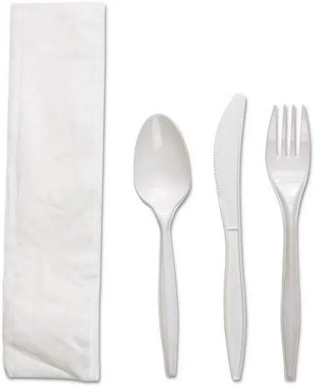 Alt view image 2 of 3 - Boardwalk BWKFKTNMWPPWH Four-Piece Cutlery Kit, Fork/Knife/Napkin/Teaspoon