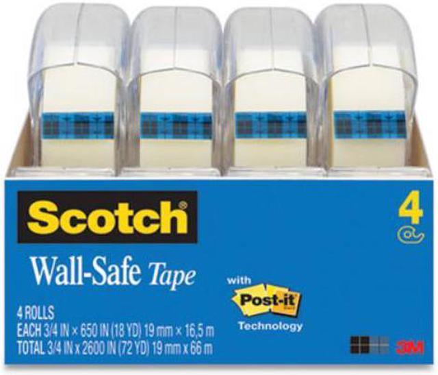 Scotch Wall-Safe Tape with Dispenser, 1 Core, 0.75 x 54.17 ft, Clear, 4/Pack