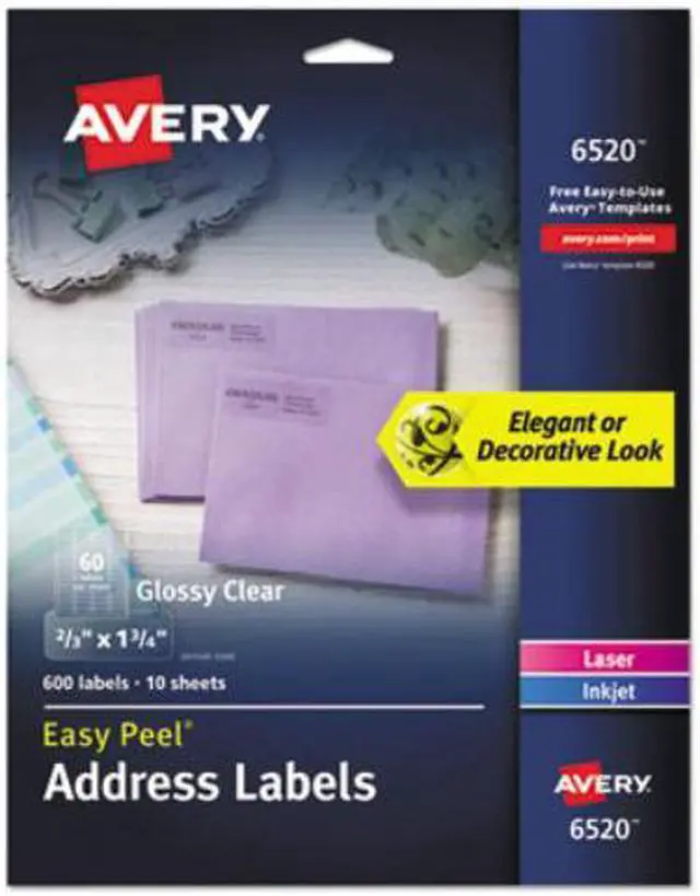 Main image of Avery Easy Peel Labels 2/3" x 1-3/4", 600 Glossy Clear Labels (6520)