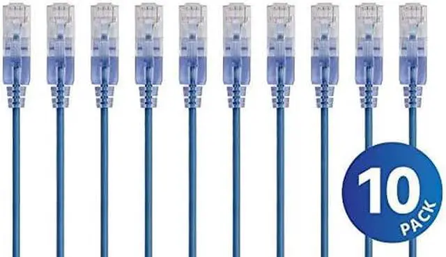 Alt view image 5 of 10 - Monoprice SlimRun Cat6A Ethernet Patch Cable - Network Internet Cord - RJ45, 550Mhz, UTP, Pure Bare Copper Wire, 10G, 30AWG, 5ft, Blue, 10-Pack