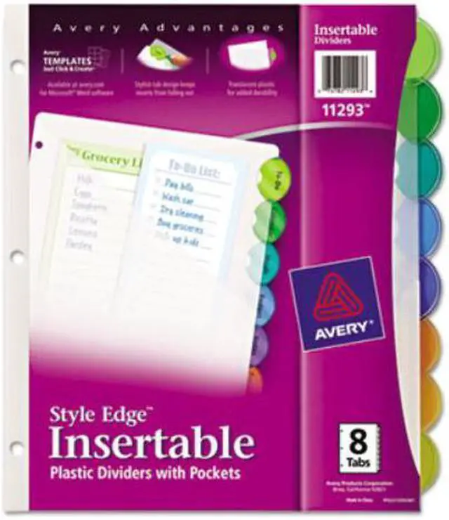 Main image of Avery 11293 Style Edge Insertable Dividers with Pocket, 8-Tab