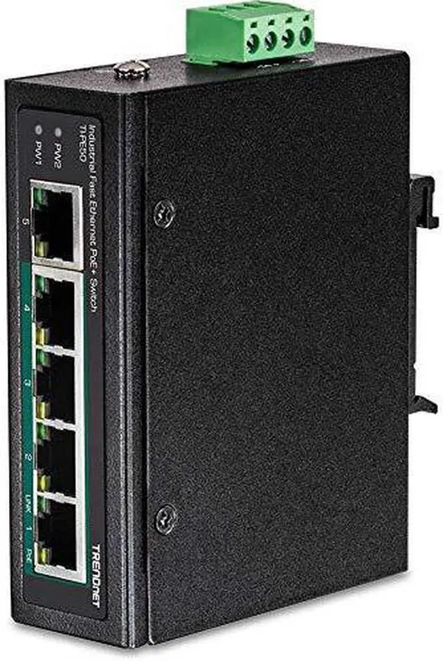 Alt view image 3 of 19 - TRENDnet 5-Port Industrial Fast Ethernet DIN-Rail Switch, 4 x Fast Ethernet PoE+ Ports, 1 x Fast Ethernet Port, 90W PoE Power Budget, DIN-Rail, IP30 Rated, Black, TI-PE50