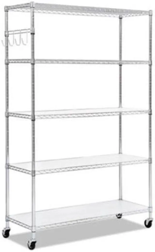 Alt view image 9 of 10 - Alera SW654818SR 5-Shelf Wire Shelving Kit with Casters & Shelf Liners, 72 x 48 x 18 in. - Silver