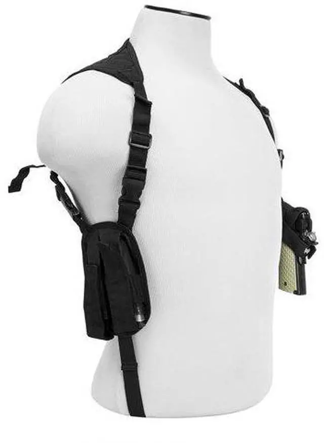 Alt view image 6 of 15 - VISM Ambidextrous Black Shoulder Holster/Double Magazine Holder