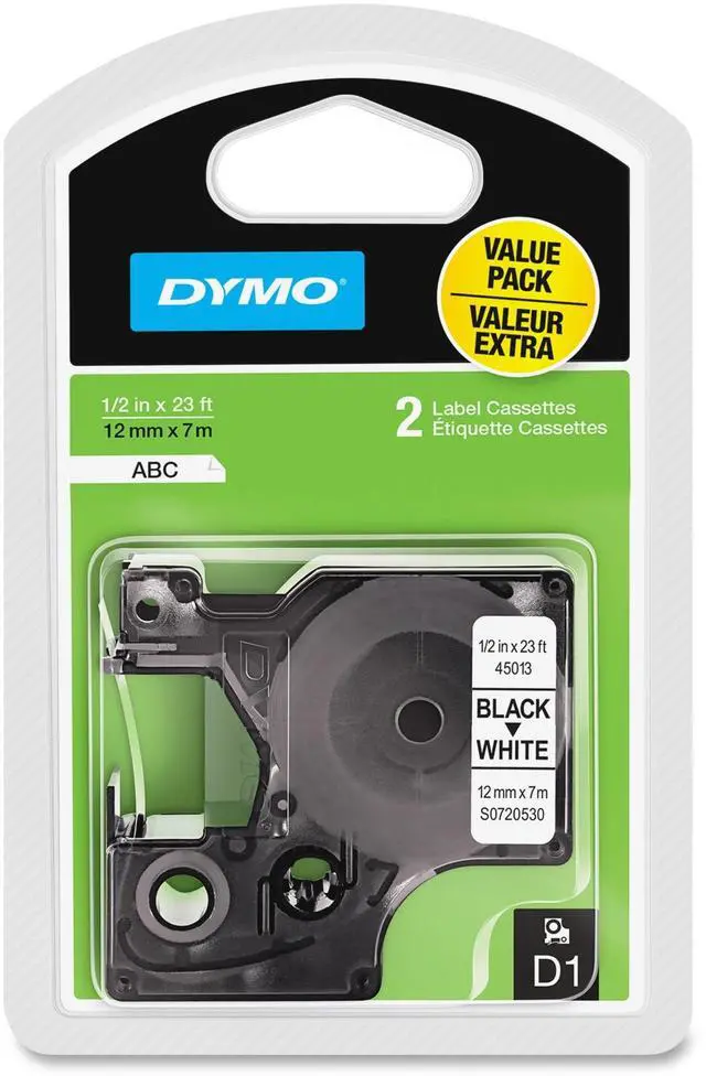 Alt view image 3 of 7 - DYMO Standard D1 Self-Adhesive Polyester Tape for Label Makers, 1/2-inch, Black Print on White, 23-foot Cartridge, 2-Pack (1926208)