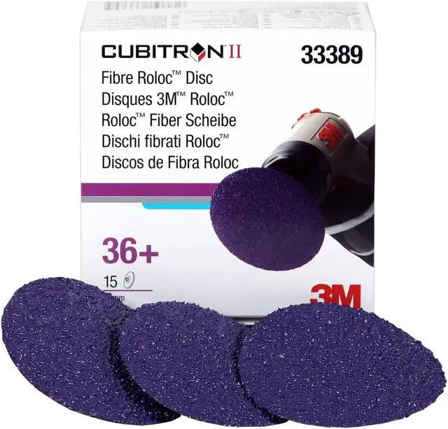 Alt view image 3 of 4 - 3M 33389 Cubitron II 3" 36 Grit Fibre Roloc Grinding Disc - 15 Discs/Box