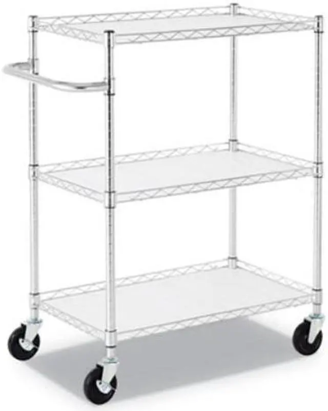 Main image of Alera ALESW333018SR 3-Shelf Wire Cart with Liners, 40.00" x 34.50" x 18.00", Silver, 600-lb Capacity