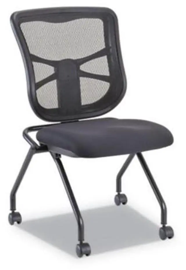 Alt view image 4 of 10 - Alera ALEEL4915 Elusion Mesh Nesting Chairs, Black Seat / Black Back, Black Base, 2/Carton