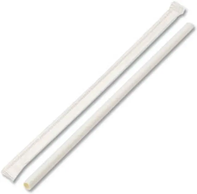Main image of Boardwalk BWKPPRSTRWWR Individually Wrapped Paper Straws, 7.75" x 0.25", White, 3200/Carton