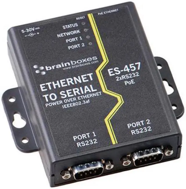 Alt view image 4 of 17 - Brainboxes ES-457 2 Port RS232 PoE Ethernet to Serial Adapter
