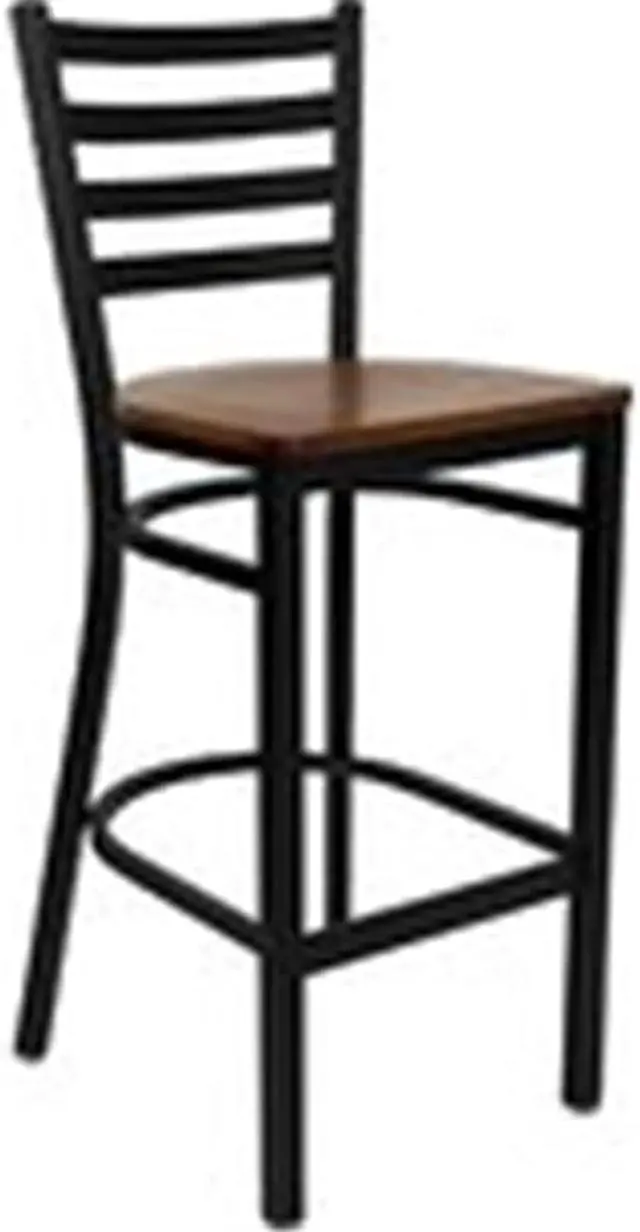 Alt view image 6 of 20 - HERCULES Series Black Ladder Back Metal Restaurant Barstool - Cherry Wood Seat