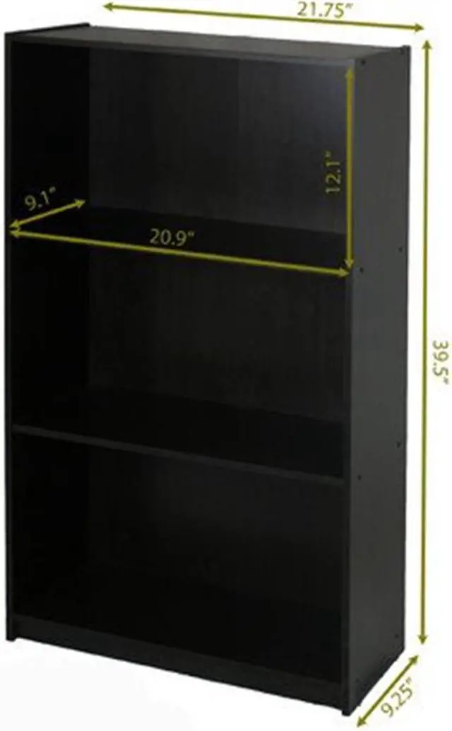 Alt view image 5 of 12 - Furinno Espresso 99736EX Basic 3-Tier Bookcase Storage Shelves