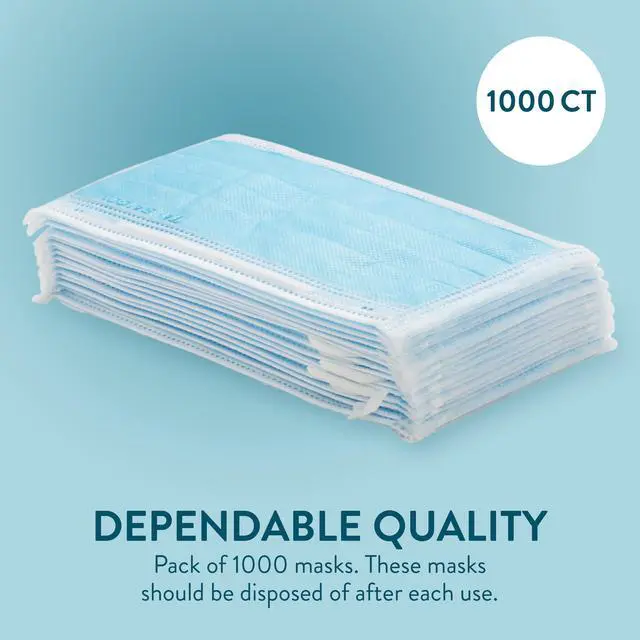 Alt view image 2 of 6 - 1000 Pack Disposable Face Masks w/ Elastic Ear Loop, 3 Ply Comfortable & Breathable for Blocking Dust Air Pollution Dust Protection