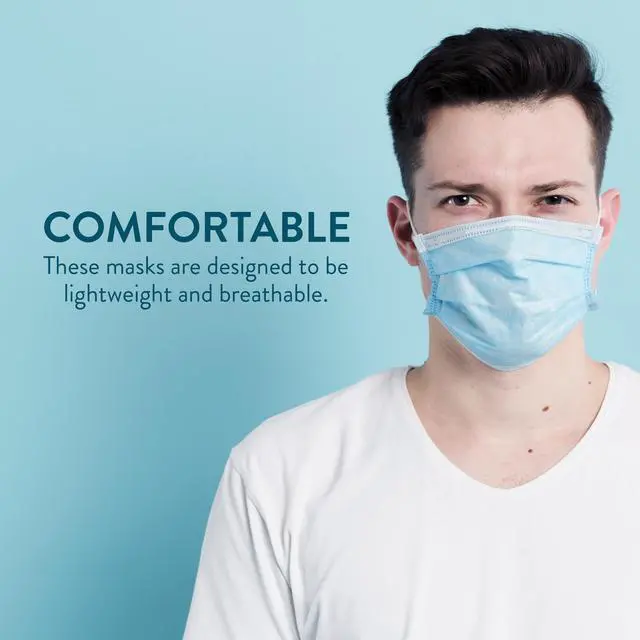 Alt view image 3 of 6 - 1000 Pack Disposable Face Masks w/ Elastic Ear Loop, 3 Ply Comfortable & Breathable for Blocking Dust Air Pollution Dust Protection