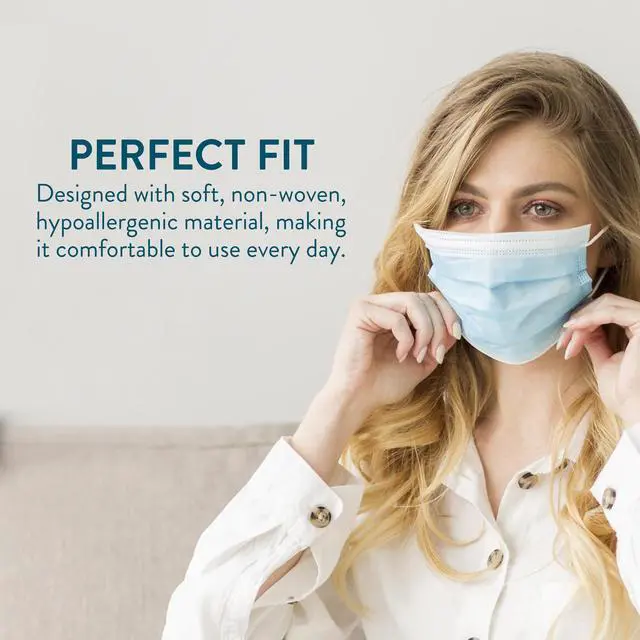 Alt view image 5 of 6 - 1000 Pack Disposable Face Masks w/ Elastic Ear Loop, 3 Ply Comfortable & Breathable for Blocking Dust Air Pollution Dust Protection