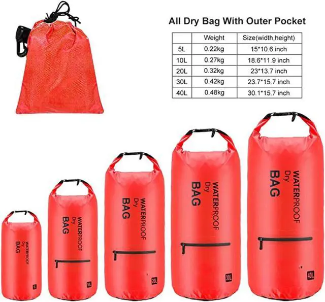 Alt view image 5 of 5 - Altatac Waterproof Floating Dry Bag Backpack w/2 Exterior Zip Pocket Orange 10L