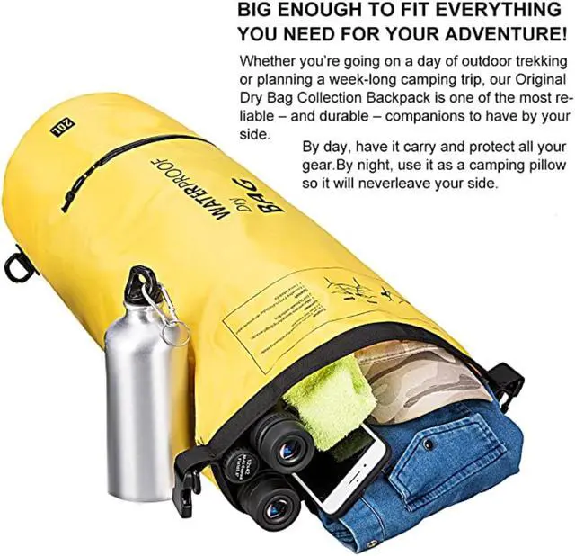 Alt view image 3 of 4 - Altatac Waterproof Floating Dry Bag Backpack w/2 Exterior Zip Pocket Yellow 20L
