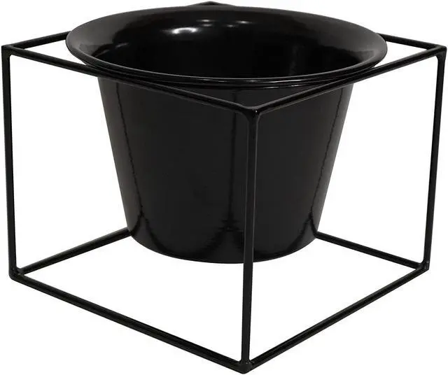 Main image of Metal Square Flower Plant Pot with Stand 6" Indoor Modern Planter Pot - Black