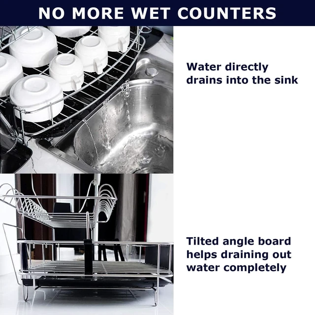 Alt view image 3 of 7 - Dish drying rack stainless steel, fully customizable 2 tier with 3 drainboards