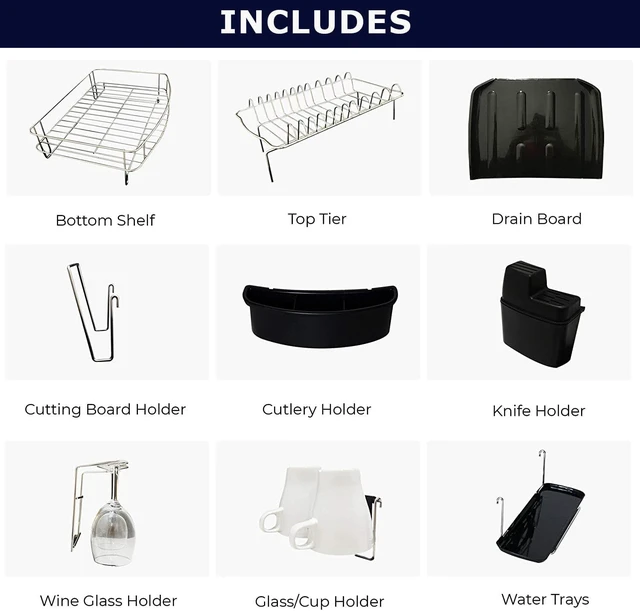 Alt view image 2 of 7 - Dish drying rack stainless steel, fully customizable 2 tier with 3 drainboards