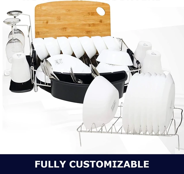 Alt view image 5 of 7 - Dish drying rack stainless steel, fully customizable 2 tier with 3 drainboards