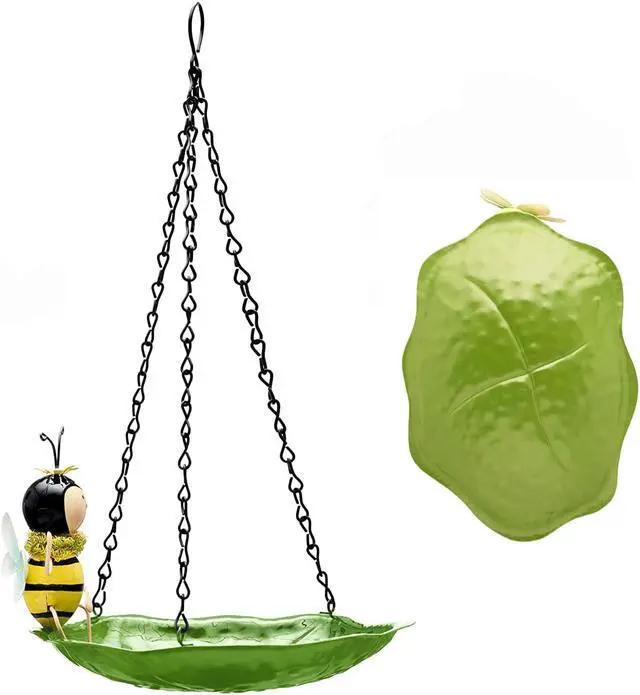 Main image of Hanging Bird Feeder Bird Bath Hanging Metal Tray with a Cute Bee, Rust Resistant