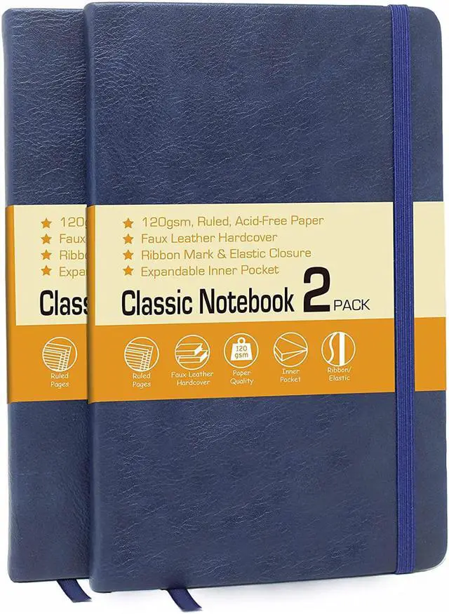 Main image of Professional Notebook Journal 2 Pack Faux Leather Hardcover 200 Page 120GSM-Blue