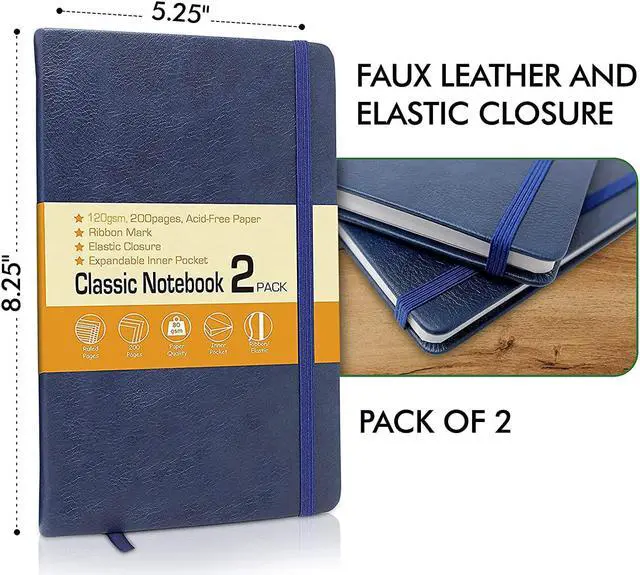 Alt view image 3 of 7 - Professional Notebook Journal 2 Pack Faux Leather Hardcover 200 Page 120GSM-Blue