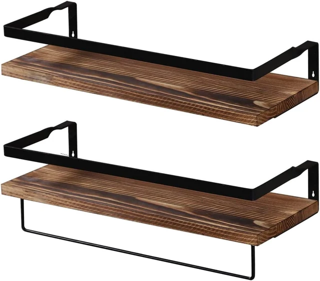 Main image of 2 PCS Decorative Wood Storage Floating Shelves Wall Mounted with Holder - Brown