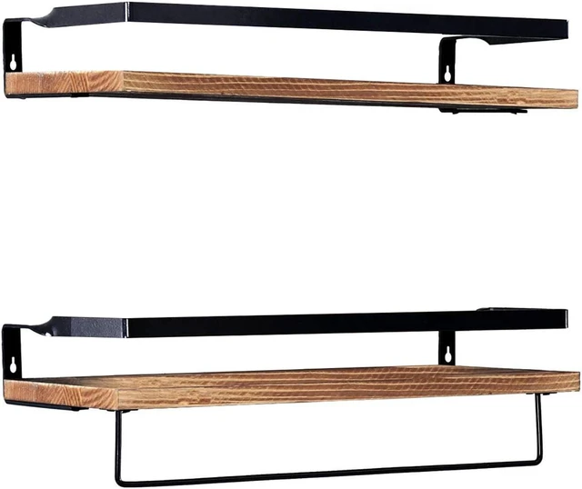 Alt view image 2 of 7 - 2 PCS Decorative Wood Storage Floating Shelves Wall Mounted with Holder - Brown