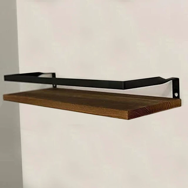 Alt view image 3 of 7 - 2 PCS Decorative Wood Storage Floating Shelves Wall Mounted with Holder - Brown